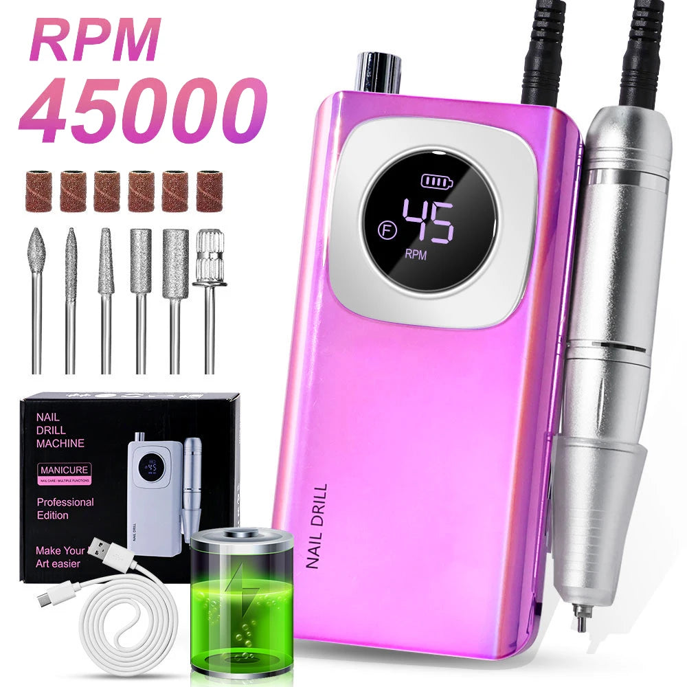 LIMEGIRL V4 45000RPM Electric Portable Nail Drill Machine Rechargeable for Gel Nails Polish Portable Nail File Manicure Tools