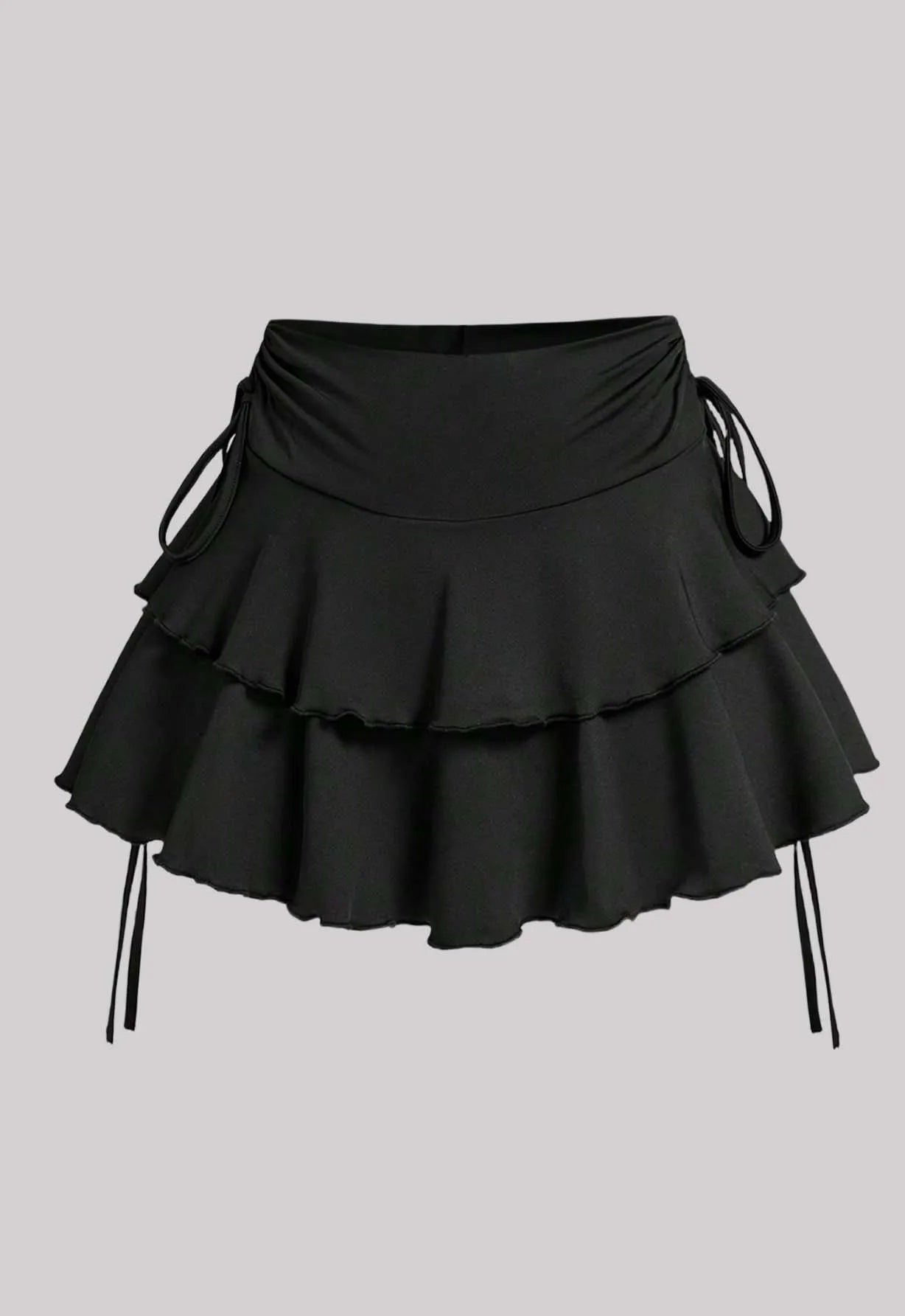 Ruffled Layered Mini Skirt with Side Drawstring