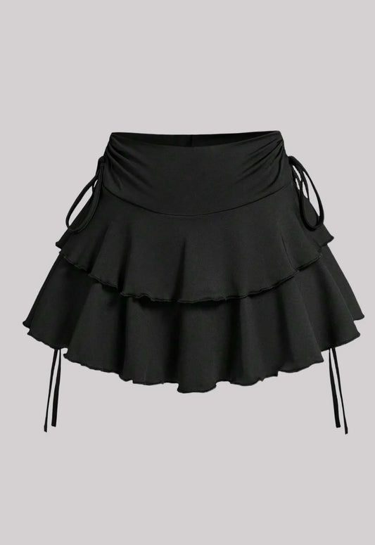 Ruffled Layered Mini Skirt with Side Drawstring