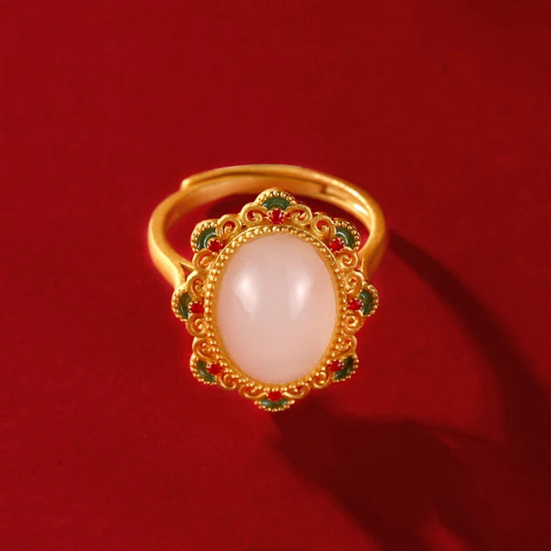 Hetian Jade Flower Ring