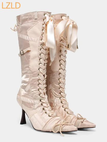 Sweet Pointed Straps Knee Boots
