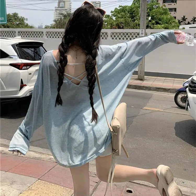 Cross-Cut Hollow Design Long-Sleeved T-Shirt