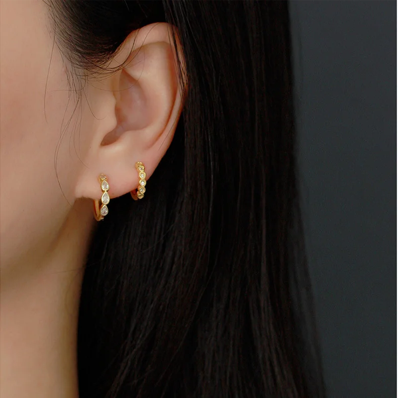 925 Sterling Silver Fashion Simple Drop Row Zircon Ear Buckle