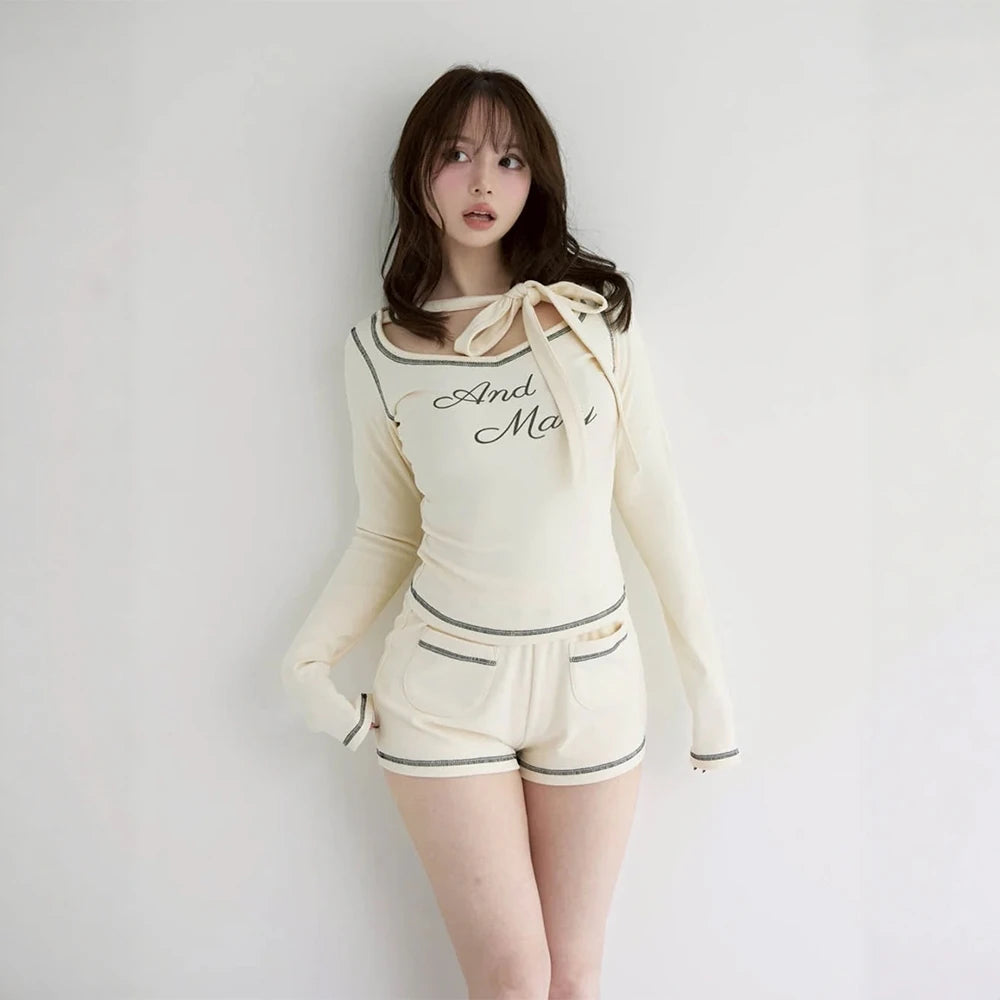 Slim Fit Knitted Long Sleeve Pullover and Shorts Set