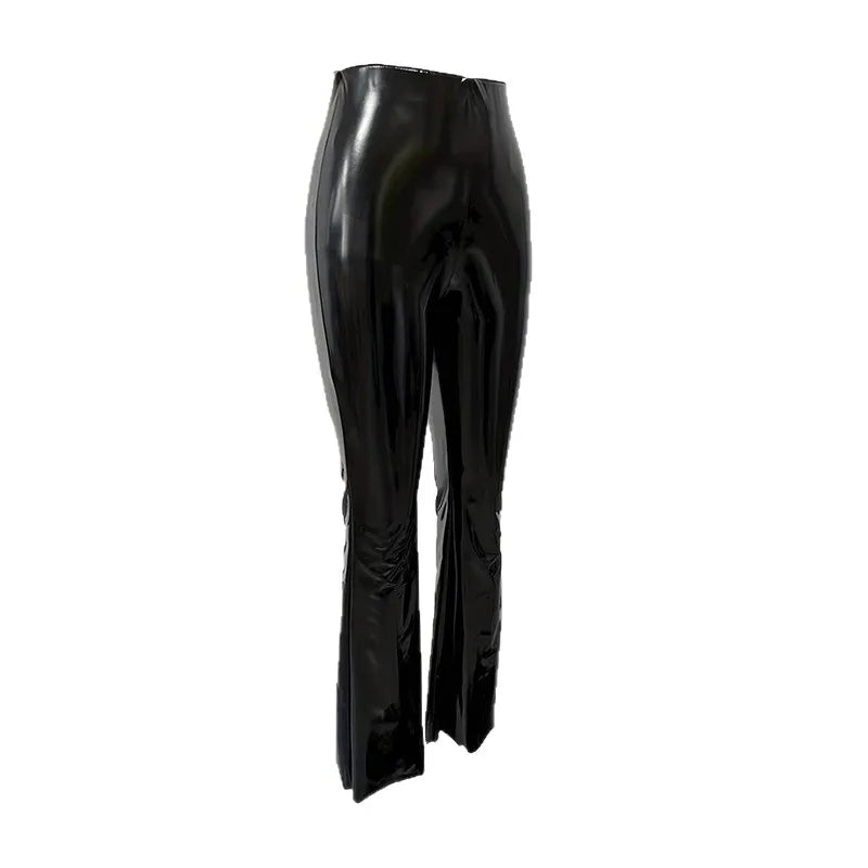 High Waist Black PU Mirror Leather Pants