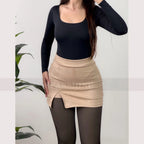 A-Line High Waist Split Mini Skirt
