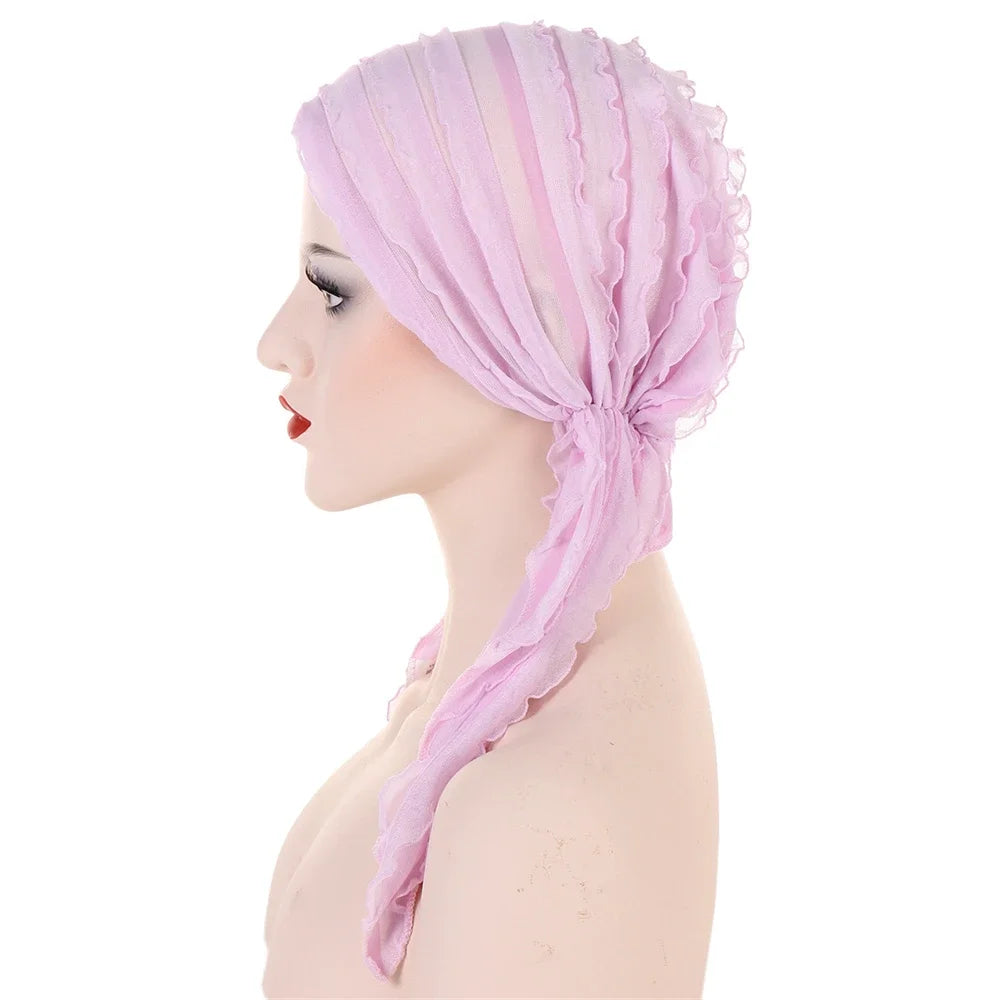 Shiny Glitter Elastic Solid Color Pre-Tied Hijabs Wrap Head Scarf Muslim Turban Bonnet for Women Inner Hat Turbantes Caps Mujer