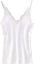 Lace Top V-neck Solid Knit Tank