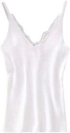 Lace Top V-neck Solid Knit Tank