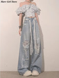 Ripped Lace Rhinestone Jeans