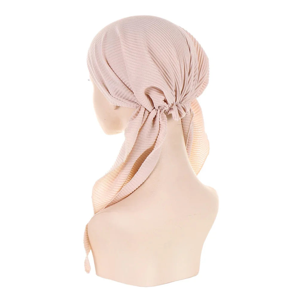 Shiny Glitter Elastic Solid Color Pre-Tied Hijabs Wrap Head Scarf Muslim Turban Bonnet for Women Inner Hat Turbantes Caps Mujer