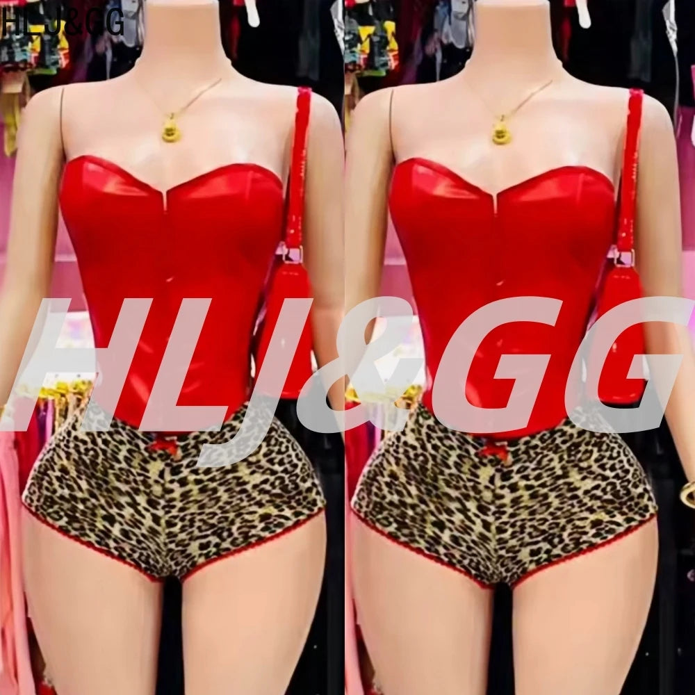 HLJ&GG Glossy Leather Corset Two Piece Sets