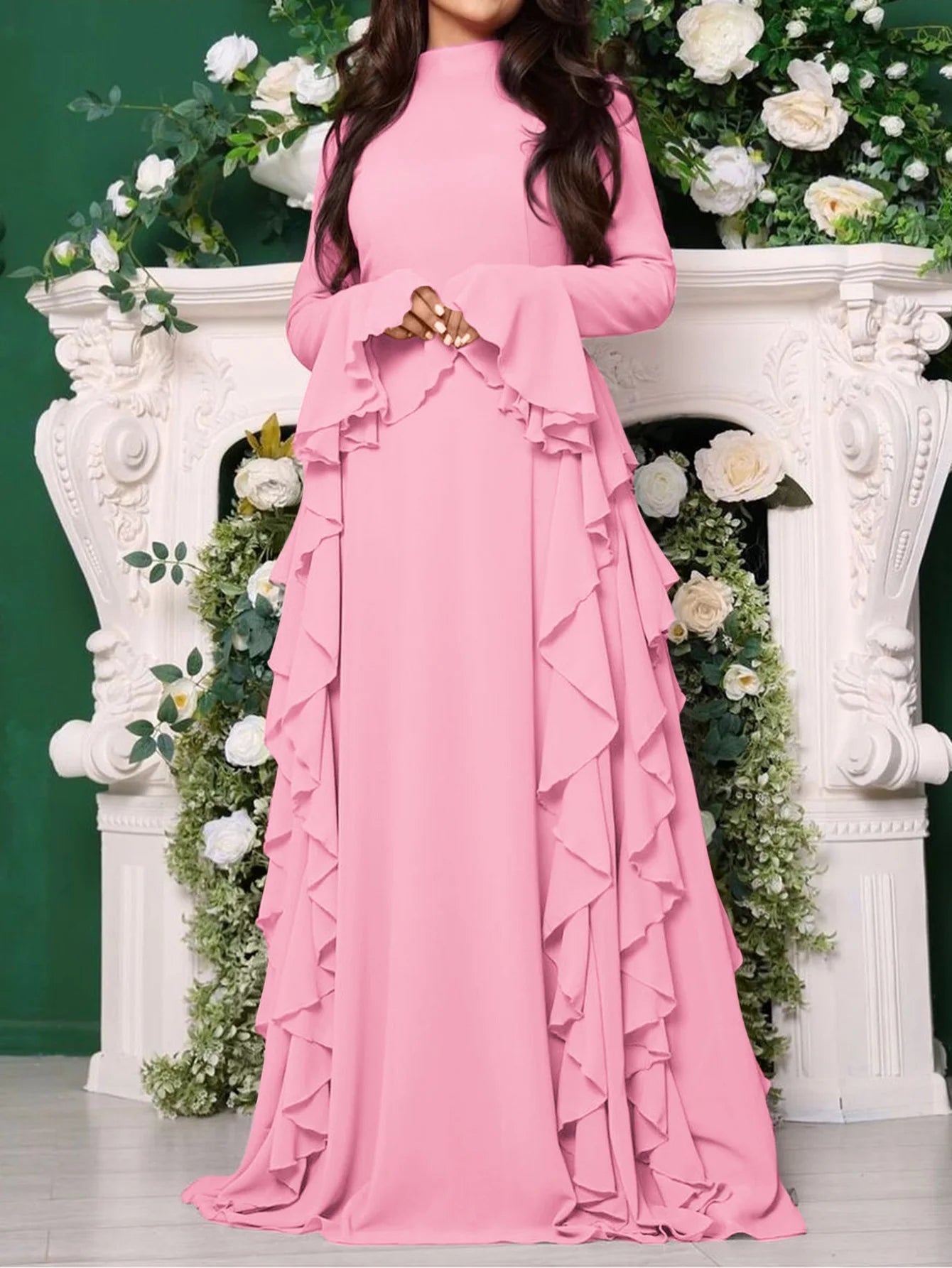 Eid Women Dress Muslim Abaya Ruffle Long Dresses Solid Vestido Largos Party Caftan Jalabiya Ramadan Dubai Kaftan Arab Robe 2025
