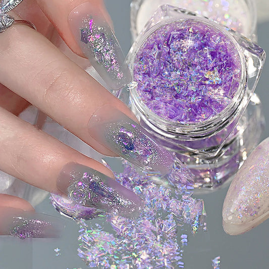 5-Colors Dreamy Aurora Purple Brocade Nail Glitter Powder Ultra-thin Polarized Edelweiss Purple Powder DIY Manicure Opal Dust
