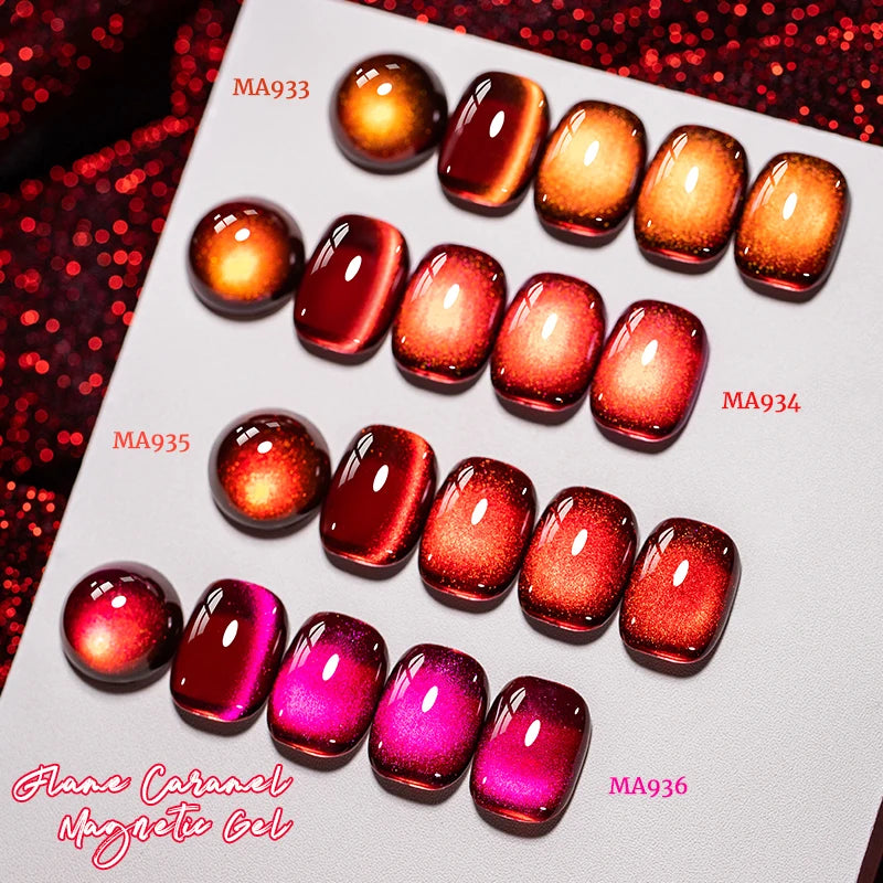 MEET ACROSS 7ml Dark Red Cat Magnetic Gel Nail Polish for Winter Nails DIY Jelly Glass Holographic Cat Eye Gel UV Gel Nail Art