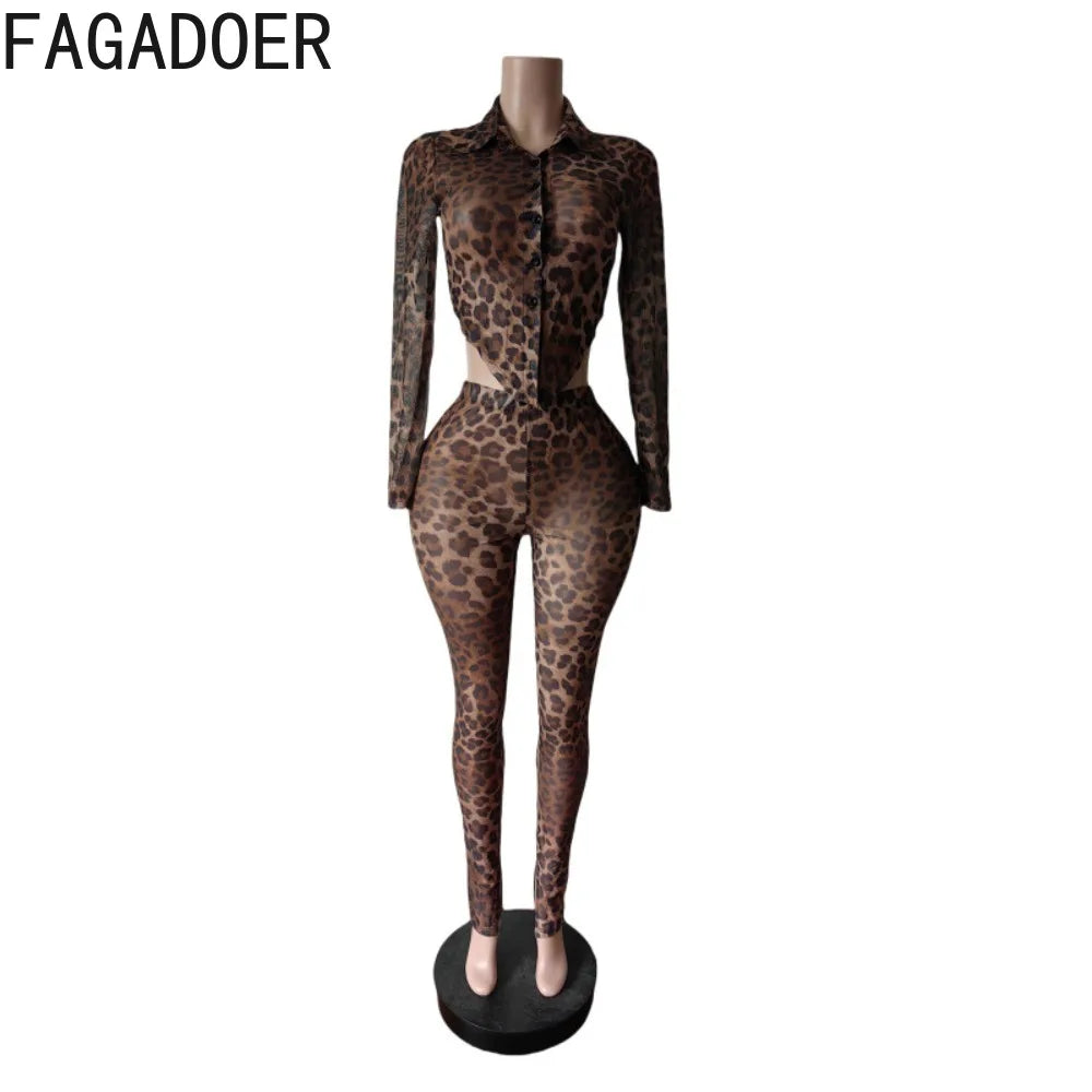FAGADOER Leopard Print 2 Pieces Set