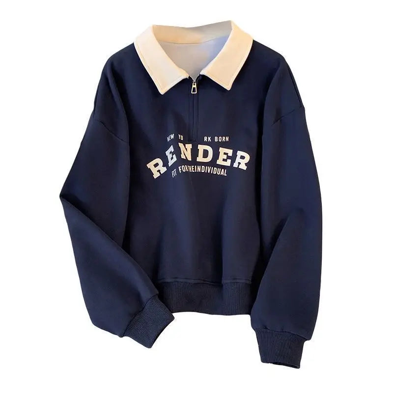 Turn Down Collar Spliced Sweatshirt