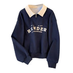 Turn Down Collar Spliced Sweatshirt