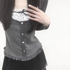 Polka Dot Print Contrast Patchwork Knitted Top