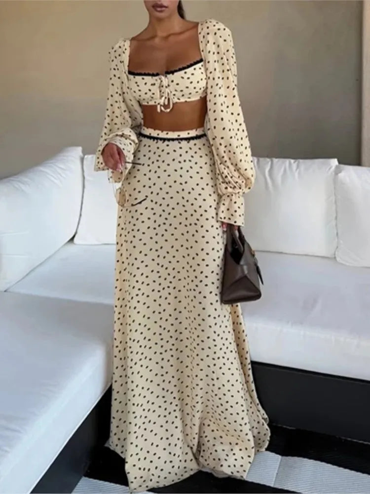 Fansumgo Cover-up Crop Tops And Maxi Skirt Set