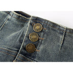 Ruffled Denim Skirt with Layered Lace Detail