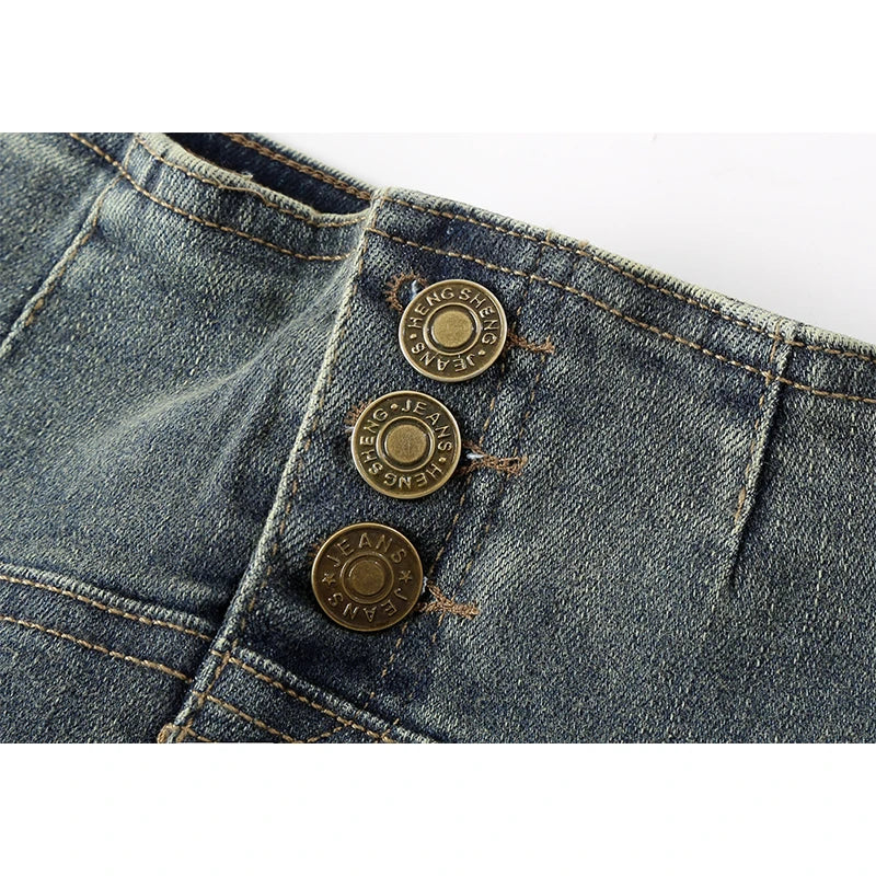 Ruffled Denim Skirt with Layered Lace Detail
