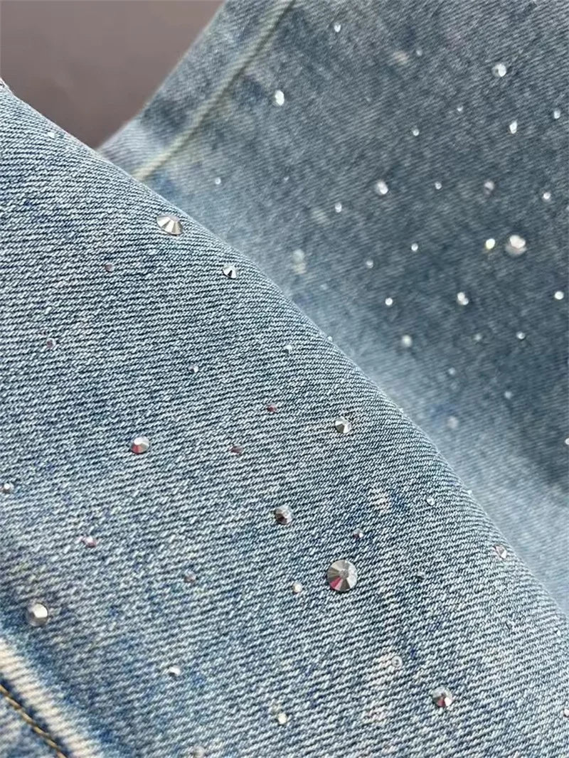 Rhinestone High Waist Wash Jeans