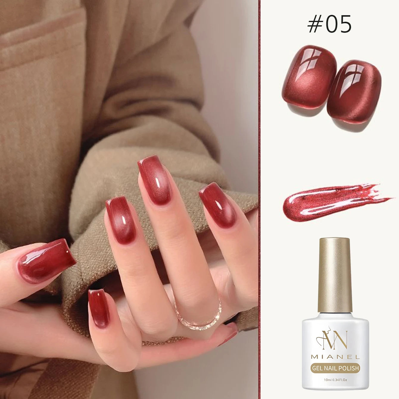10ML 1-8PCS Red Cat Eye Nail Polish Red Nails 2026 New Cherry Wine Deep Red Glass Bead Magnet Cat Eye Spear Crystal Gel