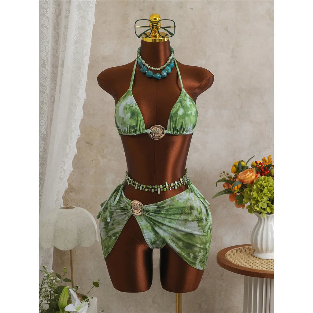 Veinkueeni Skirt Tie Dye Halter Bikini