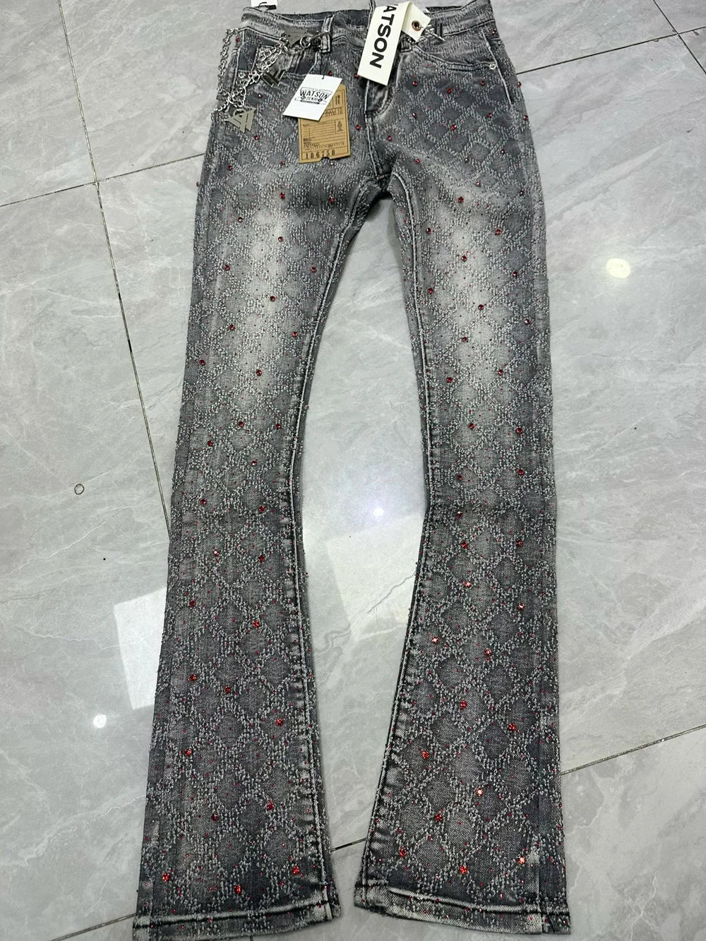 Rhinestone Denim Flared Jeans