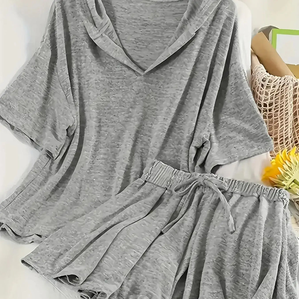 Hooded Short Sleeve Shorts Pantsuit Set