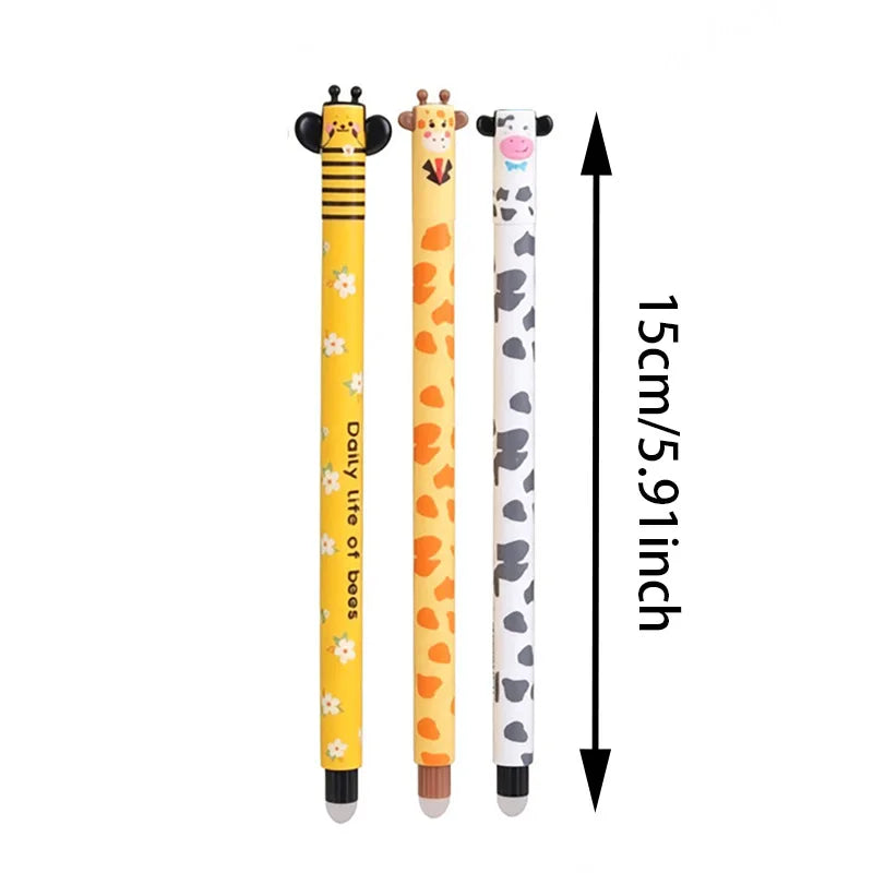 12 styles Cute Animal Erasable Pen 0.7mm Blue Ink Gel Pen Lion Elephant Unicorn Ballpoint Pen Writing Error Erasable for School