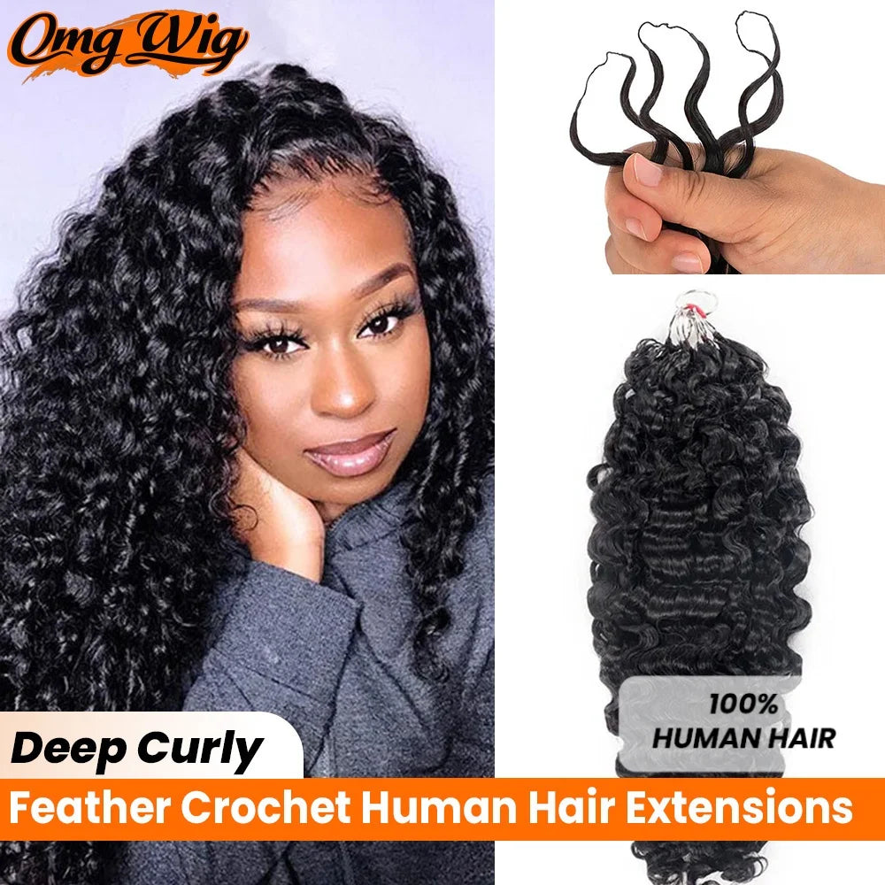 The 3rd Generation Deep Curly Feather Crochet Hair Extensions For Black Women Invisible Knots Knotless Pre-Separated