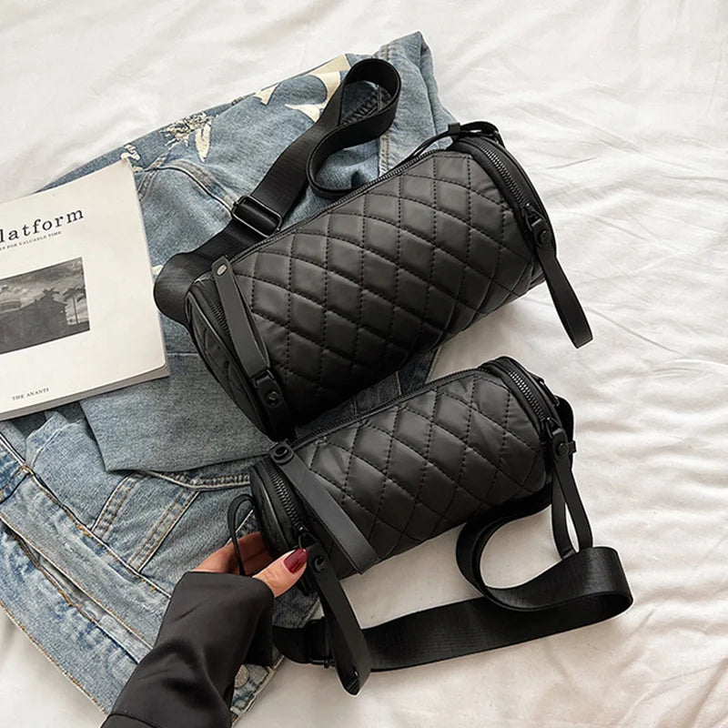 Diamond-Quilted Cylinder Bag