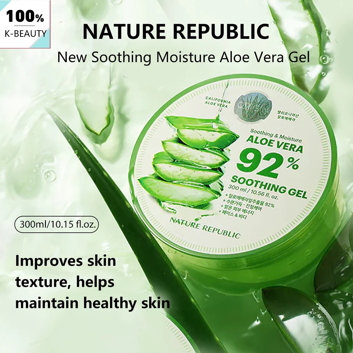 Nature Republic New Soothing Moisture Aloe Vera Gel,Daily Hydration,Penetrating Moisture,Korean Skincare,K-Beauty,Korean Makeup