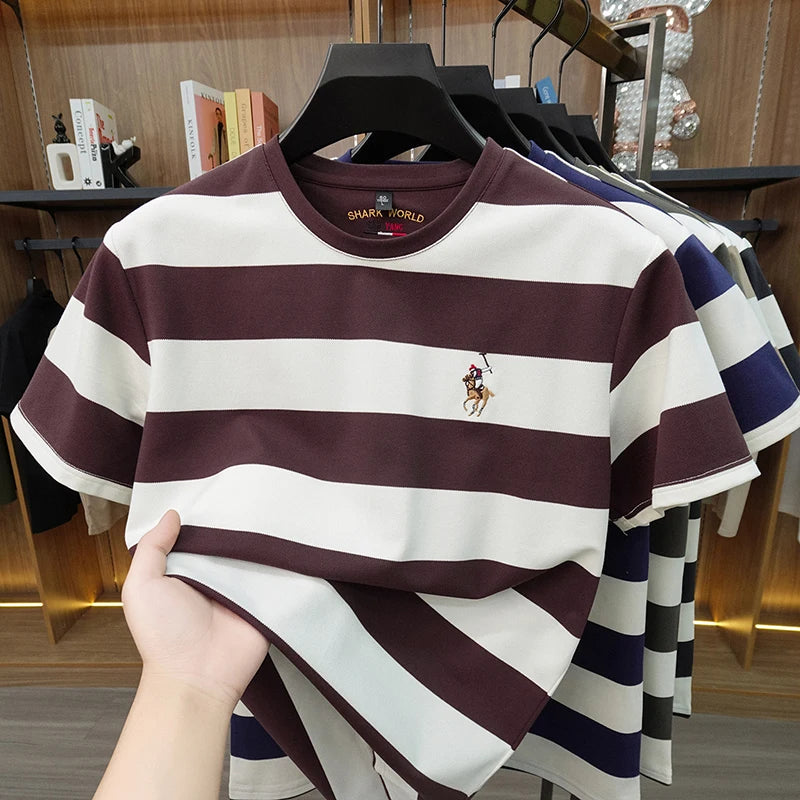 Striped Round Neck Short Sleeved T-Shirt