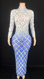 Sparkly Big Rhinestone Transparent Long Dress