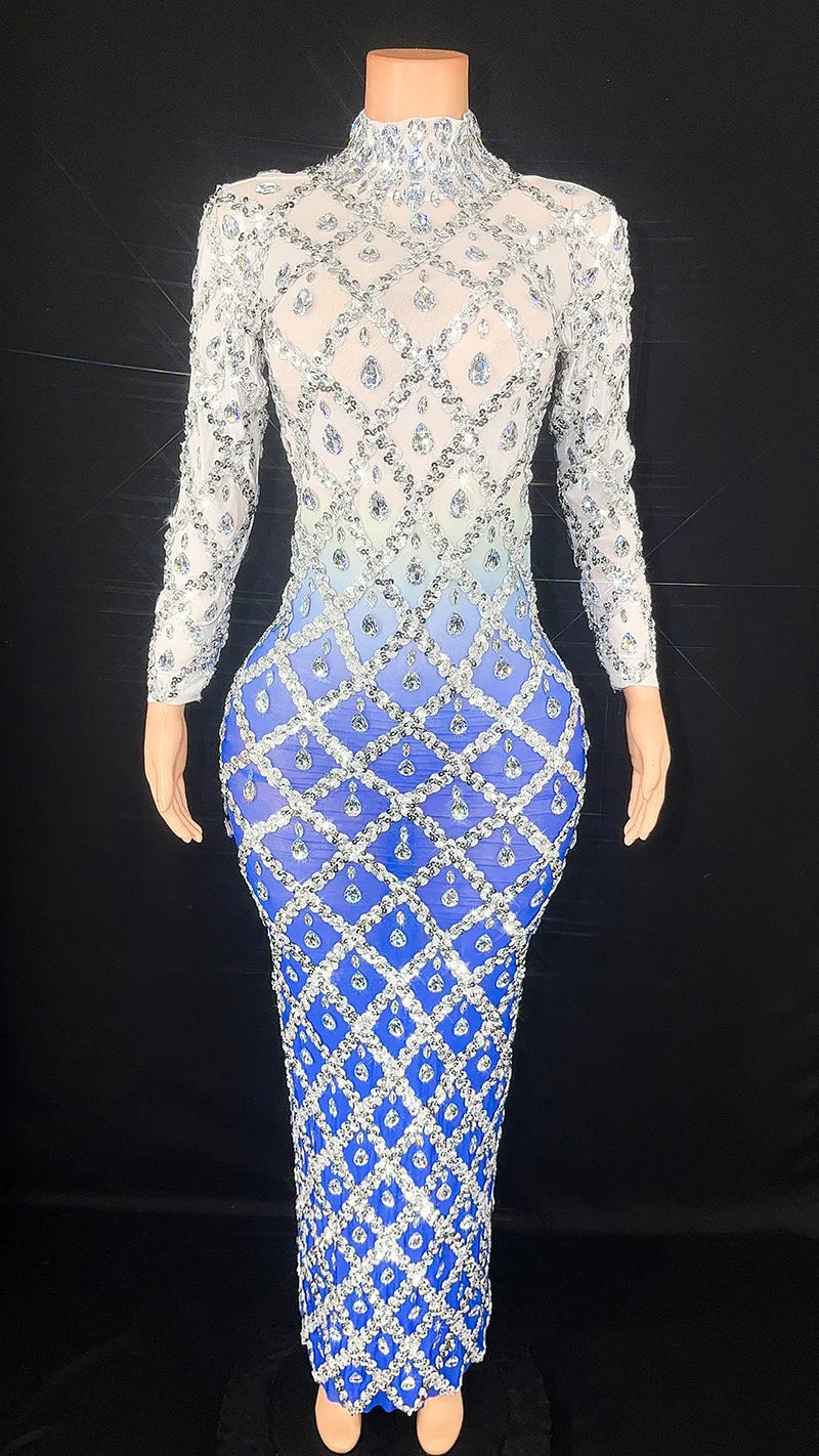 Sparkly Big Rhinestone Transparent Long Dress