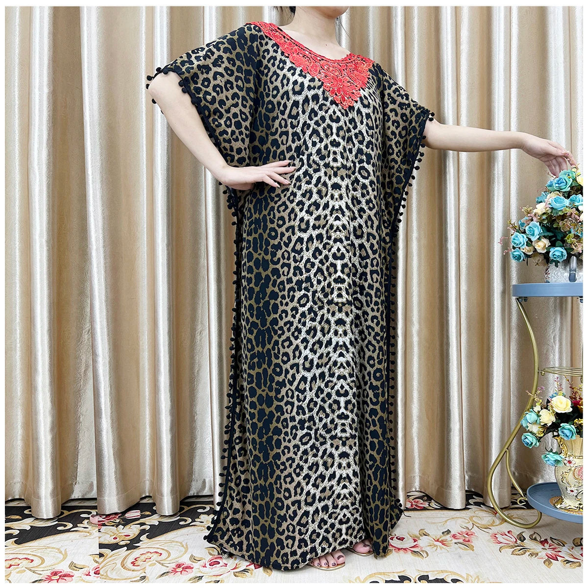 New Flower Sleeve African Dresses For Women Muslim Abaya Dubai Turkey Muslim Fashion Hijab Cotta Dress American Islam Clothing