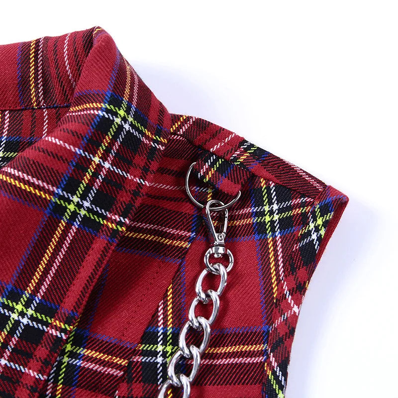Plaid Zipper Chain Tank