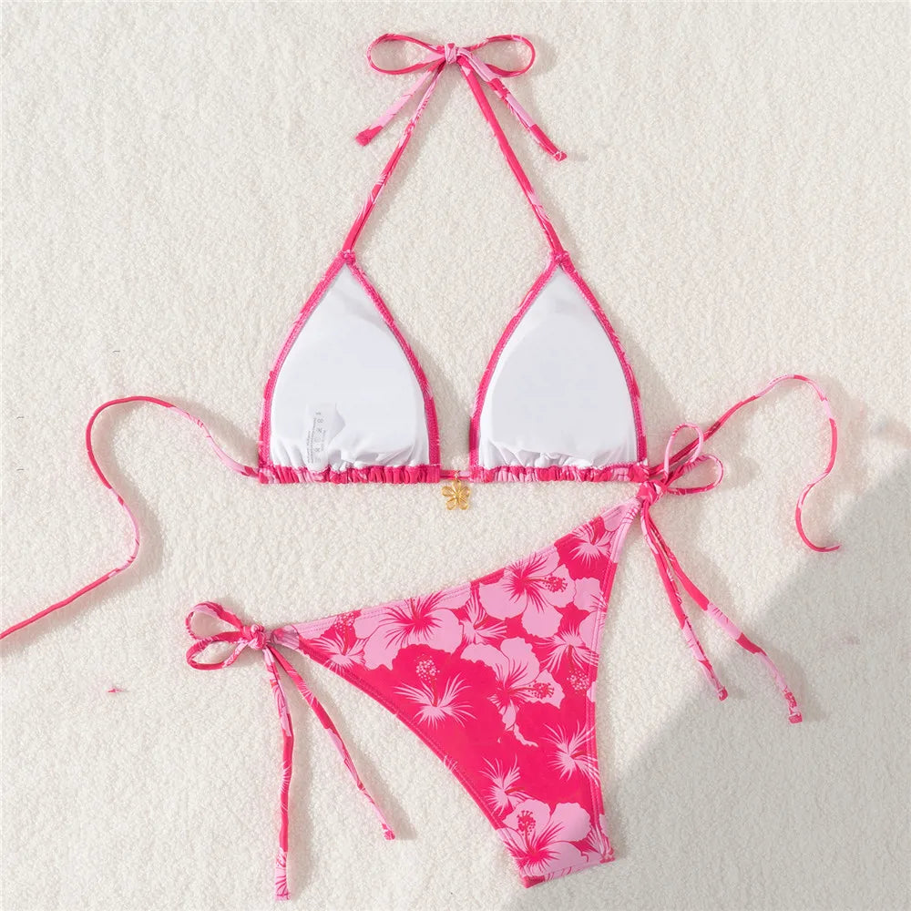 Flower Print Micro Thong Bikini