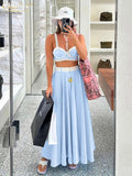 Loose Blue Stripe Skirt Set