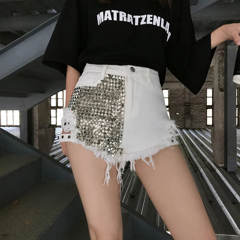 Side Spike Denim Shorts