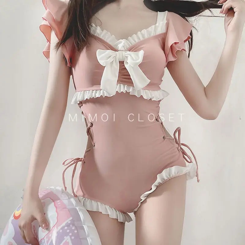 Sweet Patchwork Sleeveless Bowknot One Piece