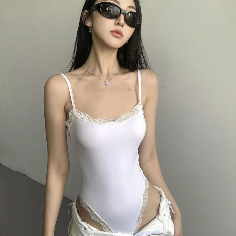 Lace Trim Sleeveless Bodysuit