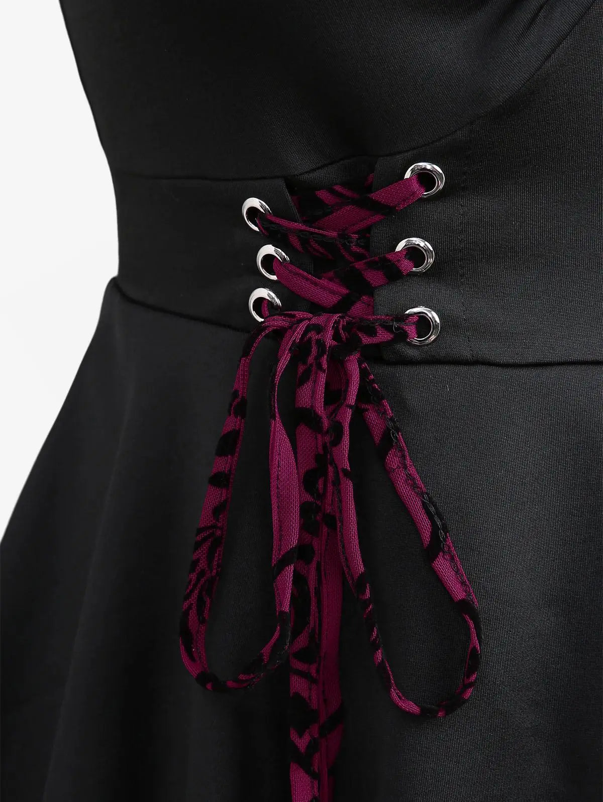 Floral Flocking Tulip Hem Layered Ruffles Lace Up Ruched Heart Buckles Tank Top