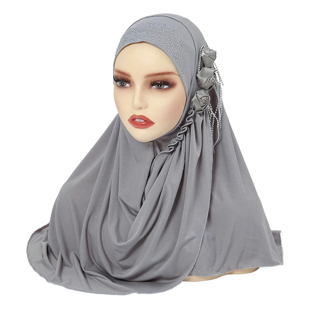 Newest Women's Hijabs with Diamon Floral Fashion Instant Islamic Muslim Turban Headscarf Classic Ladies Scarf Cap Shawls RIMAIRE