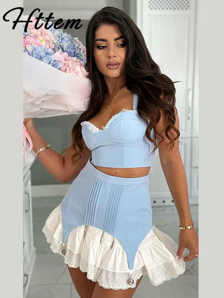 Lace Patchwork Slip Top Skirt Set