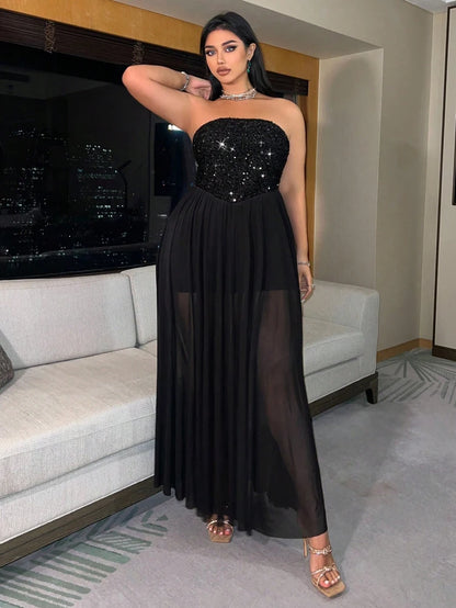 Sequin Strapless High-Slit Maxi Evening Dress