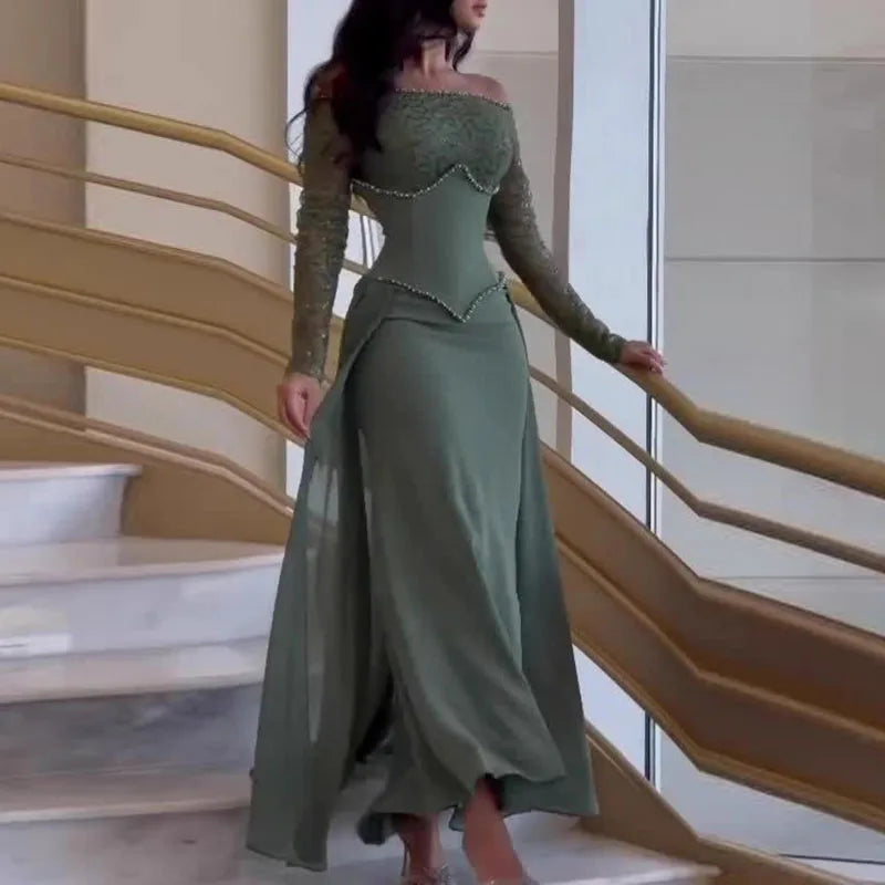Hollow Rhinestone Evening Dress